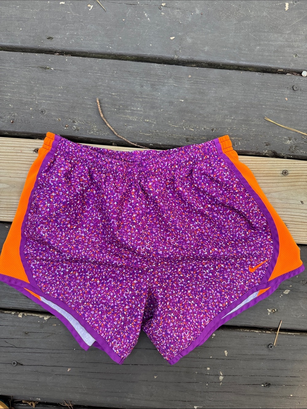Nike Purple Floral Print Youth Shorts with Orange Trim size XL